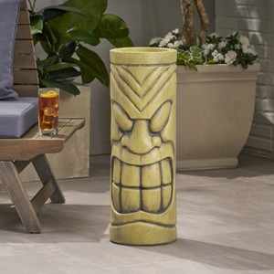 Wooakway 24" H Polynesian Style Novelty Statue Planter Outdoor Indoor Urn Planter Decor Garden Pot Antique Green - 1 of 4