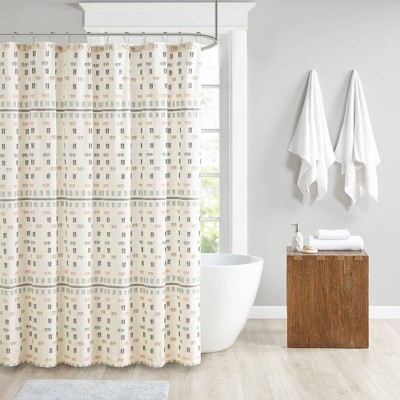 Ari Cotton Jacquard Shower Curtain Aqua