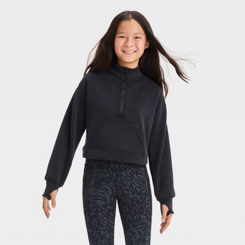 Girls' 1/2 Zip Pullover Sweatshirt - All In Motion™ Black S : Target