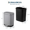 Bathroom Trash Bin with Lid, 3.2 Gallon Stainless Steel Kitchen Trash Can, Soft-Close Pedal - 2 of 4