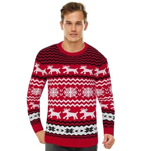 BLUEMING Mens Christmas Sweater Pullover Ugly Festive Crew Neck Sweater with Snowflakes Pattern Holiday Sweater - 1 of 4