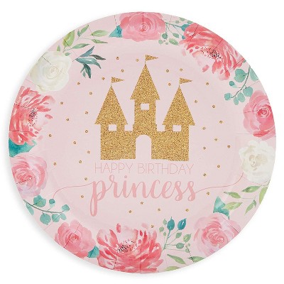 Blue Panda 80 Pack Pink Princess Castle Disposable Plates 9 Inches Kids Birthday Baby Shower Party Supplies