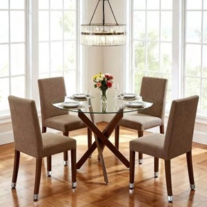 Homy Casa Round Glass Dining Table with Crossed Metal Base, Clear & Walnut - 1 of 4