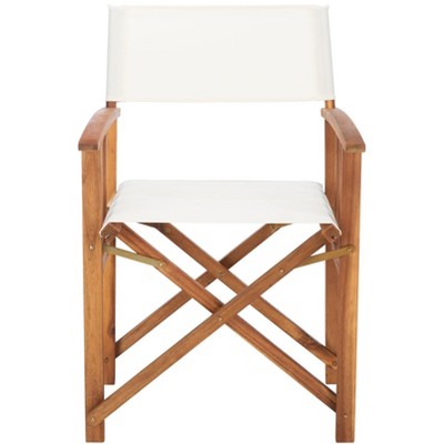 Natural Acacia Wood Outdoor Director Chairs with Beige Cushions, Set of 2