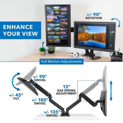 Black Dual Monitor Desk Mount with USB Ports and Adjustable Arms