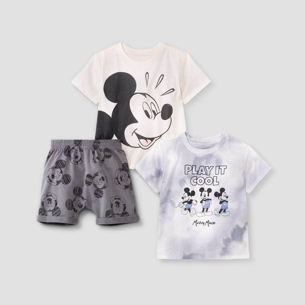 Toddler Boys' 3pc Mickey Mouse Top and Bottom Set - Off-White/Gray 2T