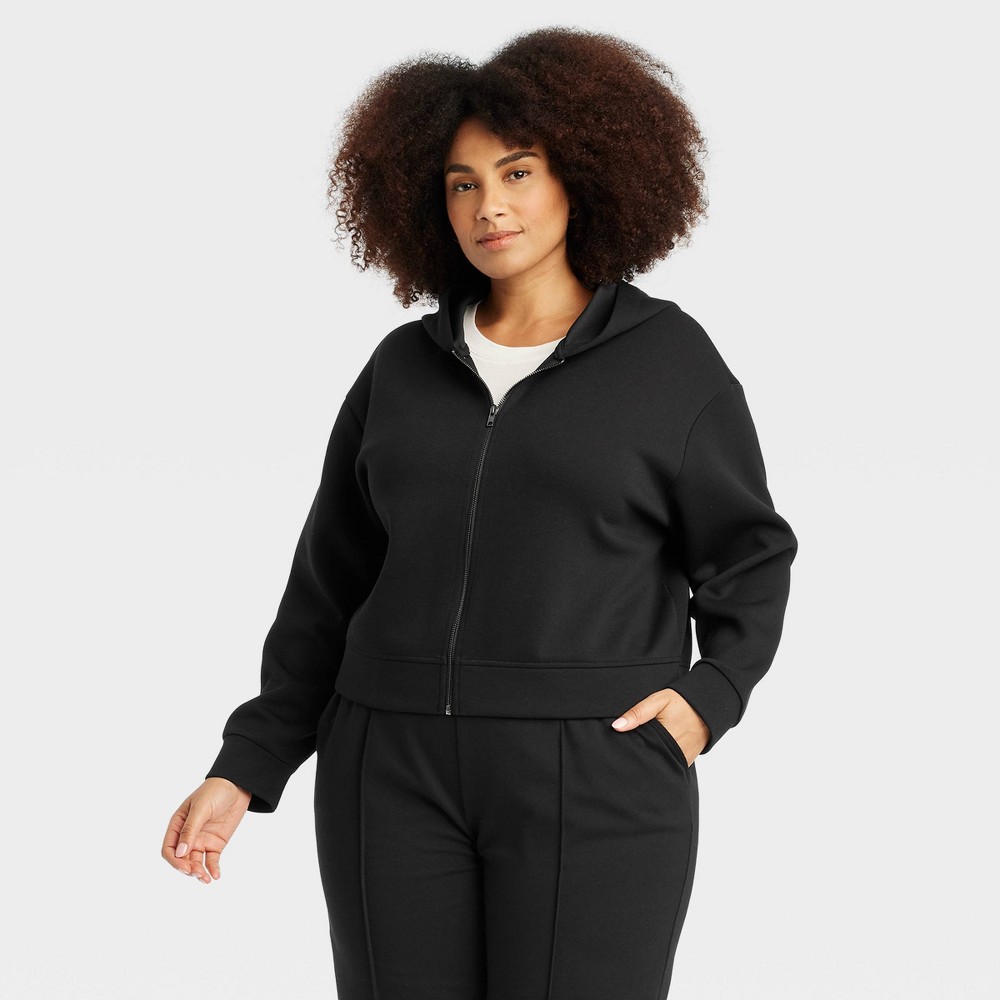 Women's Double Knit Zip Hoodie Sweatshirt - A New Day™ Black XXL -  90758203