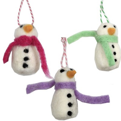 Cody Foster 2.75 In Merry And Bright Snowman Felted Wood St/3 Christmas Tree Ornaments