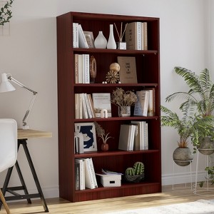 GlasFlength Decorative Bookshelf, Spacious Space and Adjustable Shelf, Open Bookshelves for Bedroom, Living Room, Home Office，Brown，33"*11.6"*60" - 1 of 4