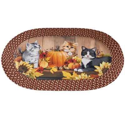 Collections Etc Harvest Cats Autumn Floral Braided Accent Rug