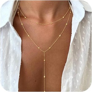 Long Lariat Necklace for Women, 14K Gold/Silver Plated Y-Drop Beaded Chain - 1 of 4