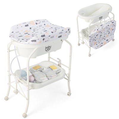 Infans Baby Changing Table w/Bathtub, Folding & Portable Diaper Station w/Wheels