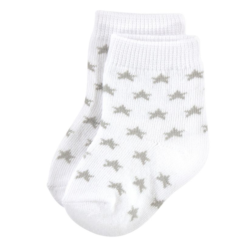 Hudson Baby Infant Unisex Cotton Rich Newborn and Terry Socks, Gray White Star, 5 of 15