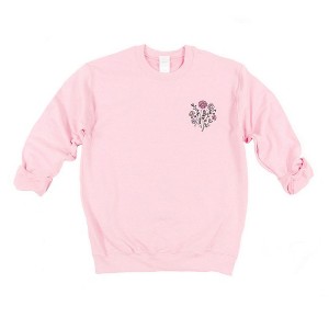 Simply Sage Market Women's Graphic Sweatshirt Embroidered Pink Bouquet - 1 of 4