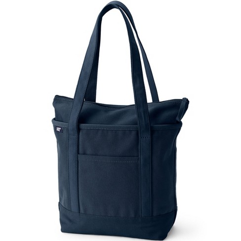 Lands' End Medium Solid Color 5 Pocket Zip Top Long Handle Canvas Tote ...