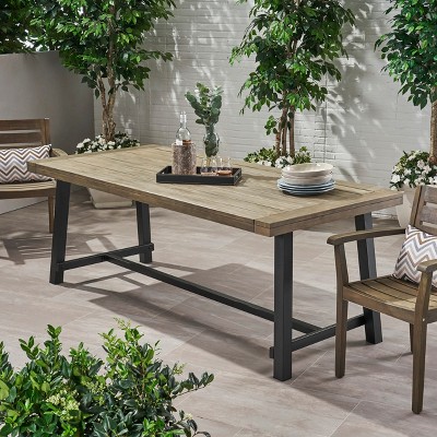 Carlisle 79" Rectangle Acacia and Iron Outdoor Dining Table