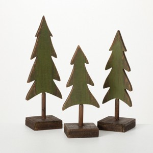 Sullivans 12", 13.5" & 15" Wood Tabletop Evergreen Tree Set of 3, Green - 1 of 4