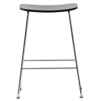 Melrose Black Wood Saddle Style Counter Stools with Chrome Iron Base, Set of 2