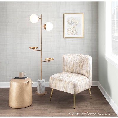 Contemporary Light Brown Slipper Chair with Gold Metal Legs