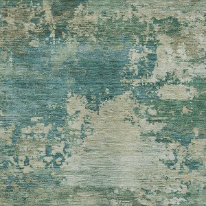 HomeRoots 5' X 8' Teal Blue Beige And Denim Blue Abstract Washable Indoor Outdoor Area Rug - 1 of 4
