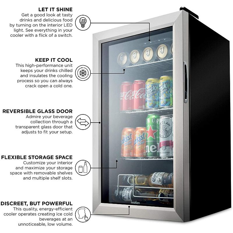 Ivation 101 Can Mini Fridge, Small Adjustable Beverage Refrigerator, 5 of 7