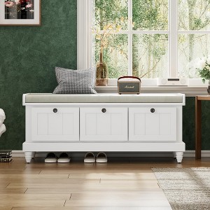 Classic Storage Bench with Cushioned Seat and Three Drawers for Entryway and Living Room - 1 of 4