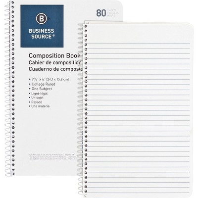 Business Source Spiral Notebook College Rule No Margin 6"x9-1/2" 80Shts WE 10966