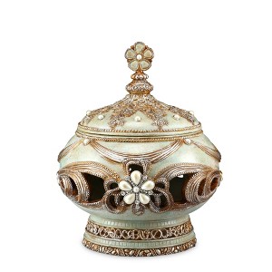 HomeRoots 9" Bronze Gold And Light Green Resin Floral Scroll Jewelry Box With Gemstones and Crystals - 1 of 4