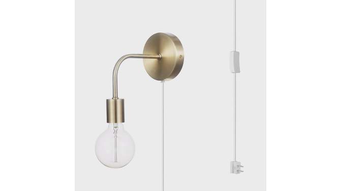 Holden 1-Light Long Arm Matte Brass Plug-In or Hardwire Wall Sconce - Globe Electric, 2 of 9, play video
