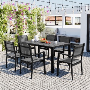 7-Piece Outdoor Patio Dining Set, Steel Table with 6 Chairs, Weather-Resistant Garden Furniture for Backyard, Deck and Balcony - ModernLuxe - 1 of 4