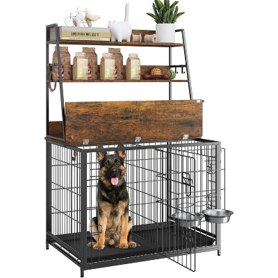 Garvee ElfinAura 57.1" Tall Spacious Dog Crate Furniture with Flip Top, 3 Storage Shelves, Double Doors, Removable Tray