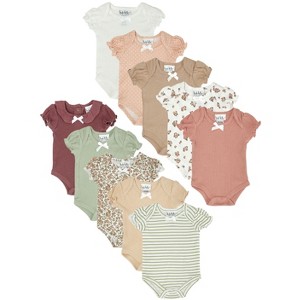 Nicole Miller Baby Girls 10 Pack of Short Sleeve Bodysuits, Rose Brown - 1 of 2