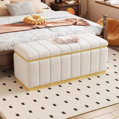 VYNXARIA Modern Linen Upholstered Storage Bench with Solid Wood Frame - Beige