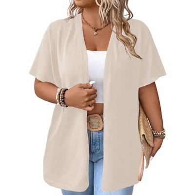 Clearlove Plus Size Women's Short Sleeve Cardigan Lightweight Knit Open Front Sweater