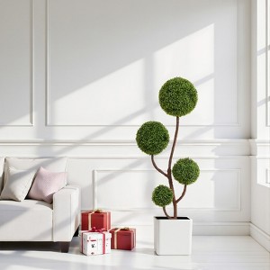 3.9FT Artificial Boxwood Topiary Tree, Spherical Faux Green Plant, Indoor/Outdoor, Easy Storage-- Frevyn - 1 of 4