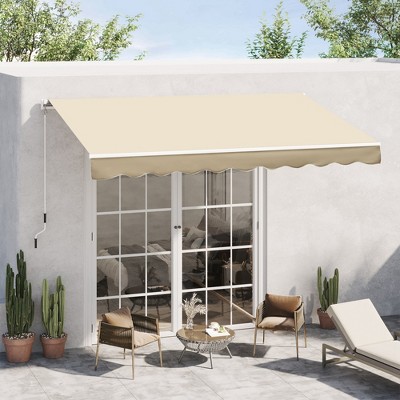 Beige 118'' Retractable Patio Awning with Aluminum Frame