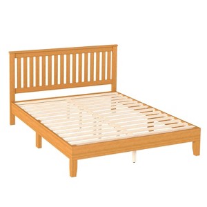 FDW Wood Bed Frame Versatile Solid Wood Mattress Foundation with 14 Wood Slats No Box Spring Needed with Headboard - 1 of 4