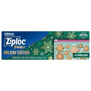 Ziploc Holiday Slider Storage Quart Bags - 16ct - 1 of 4