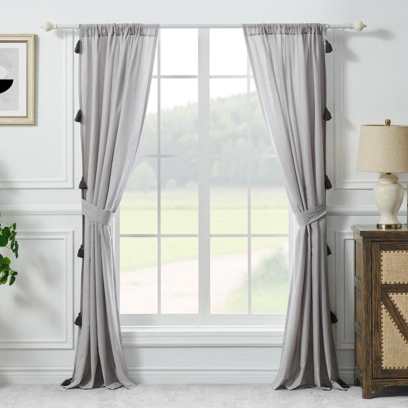 Greenland Home Fashion Monterrey 3" Rod Pocket Light Filtering Curtain Panel Pair Each Panel 42" x 84" Gray, 2 of 6