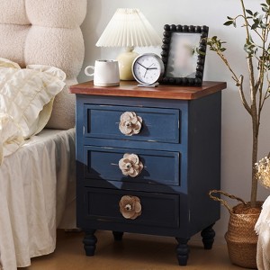 Modern Bedroom Nightstand With 3 Drawers, Wood Sofa Side Table, Accent Bedside Table for Small Space, Narrow End Table for Living Room Bedroom, Blue - 1 of 4