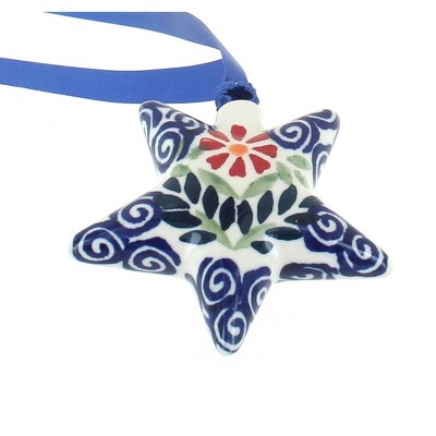 Blue Rose Polish Pottery Garden Bouquet Star Ornament