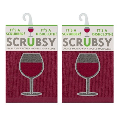 2pk Scrubsy Wine Print Dish Cloths Red- MU Kitchen