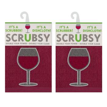 2pk Scrubsy Wine Print Dish Cloths Red- MU Kitchen