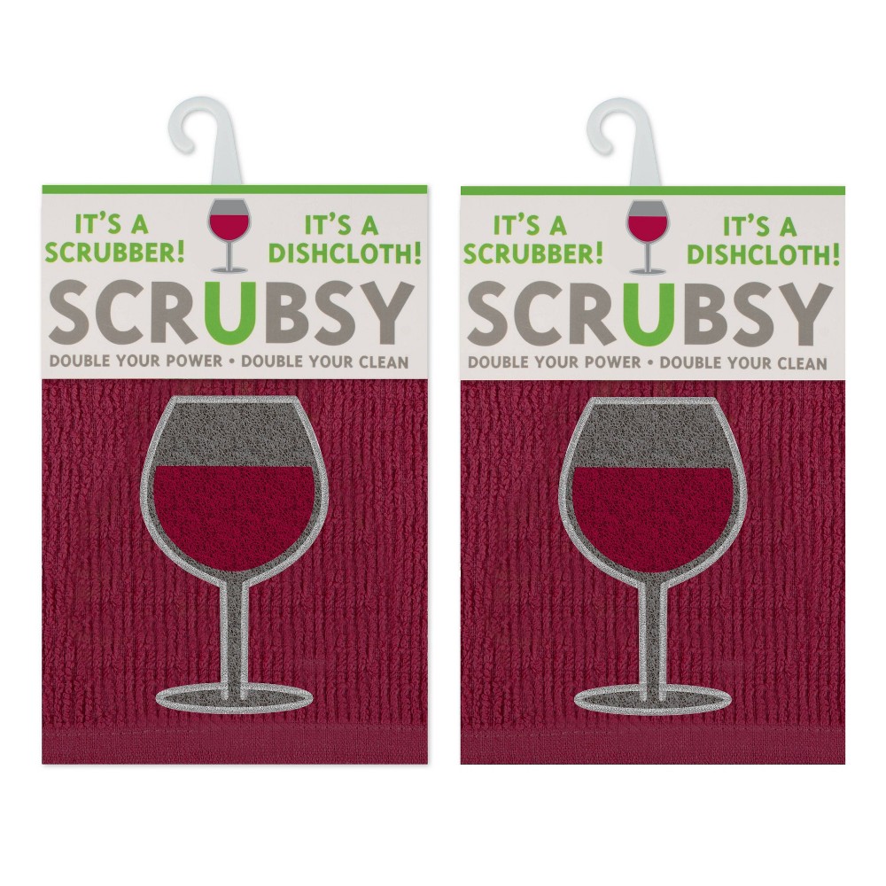 2pk Scrubsy Wine Print Dish Cloths Red- MU Kitchen: Machine Washable, Terry Cotton & Polyester Blend