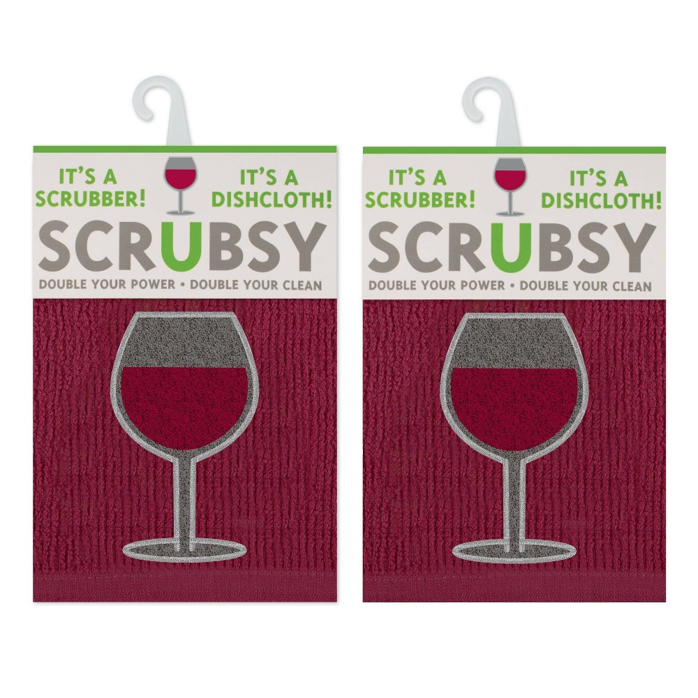 Photos - Towel 2pk Scrubsy Wine Print Dish Cloths Red- MU Kitchen