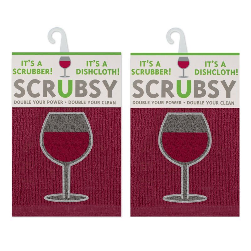 2pk Scrubsy Wine Print Dish Cloths Red- MU Kitchen, 1 of 4