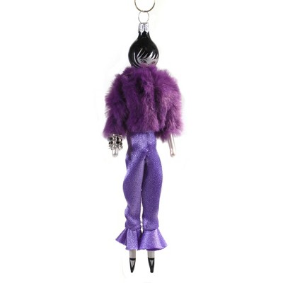 Italian Ornaments 7.0" Lady In Purple Fur Ornament Italian Couture Dress  -  Tree Ornaments