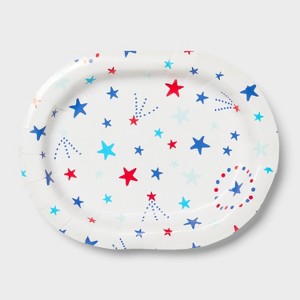 Oval Platter Disposable Plates 12"x9.25" Red White Blue Stars - 10ct - Sun Squad™ - 1 of 3