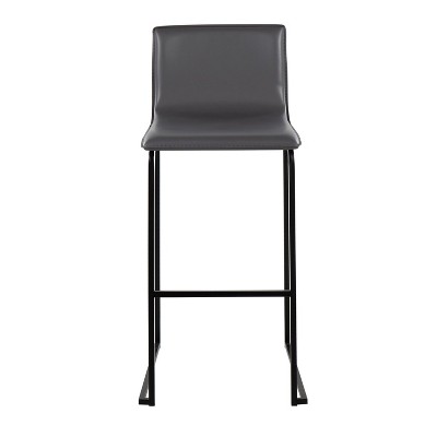 Mara Black Steel and Grey Faux Leather Barstools, Set of 2