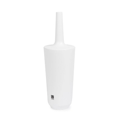Compact White Ceramic Toilet Brush with Enclosed Holder